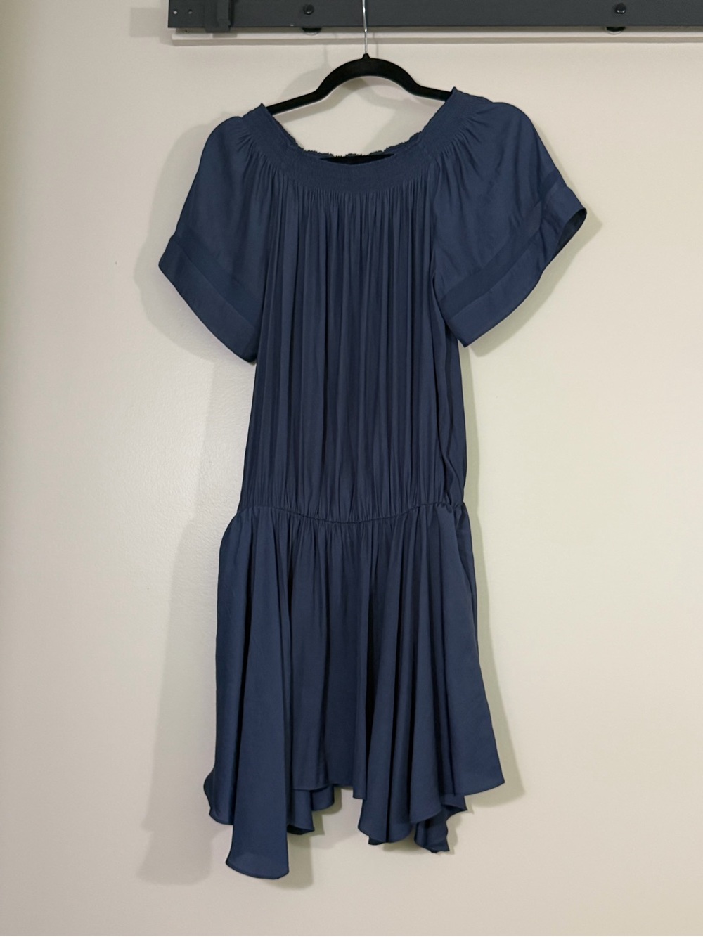 RAMY BROOK Women's Navy Blue Short Sleeve Pleated Drop-Waist Mini Dress